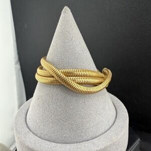 Vintage Mesh Chain Bracelet Gold Tone Multi Strand  7"